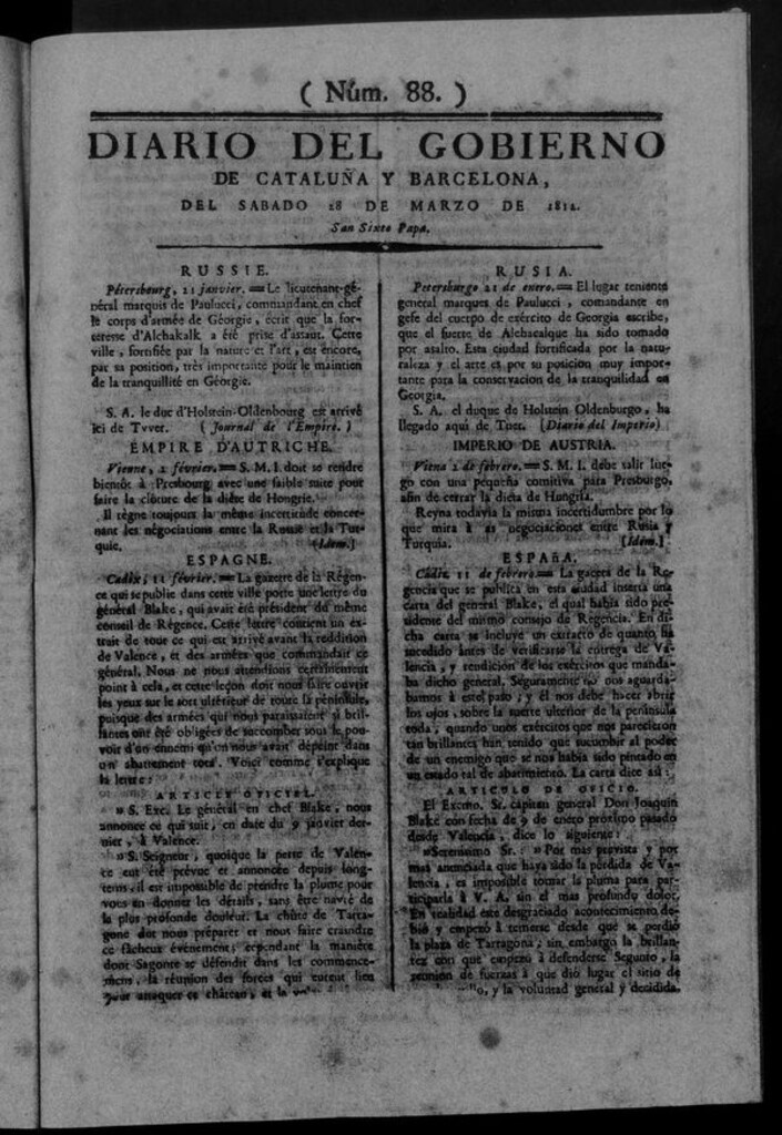 Miniatura de Diario de Barcelona del sábado 28 de marzo de 1812