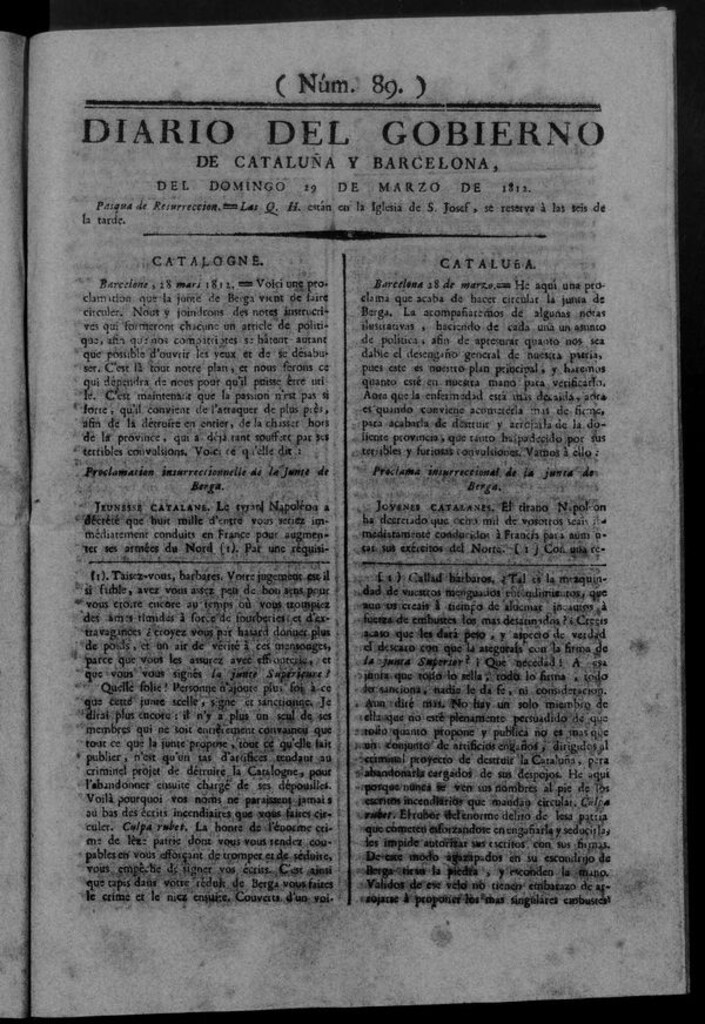 Miniatura de Diario de Barcelona del domingo 29 de marzo de 1812