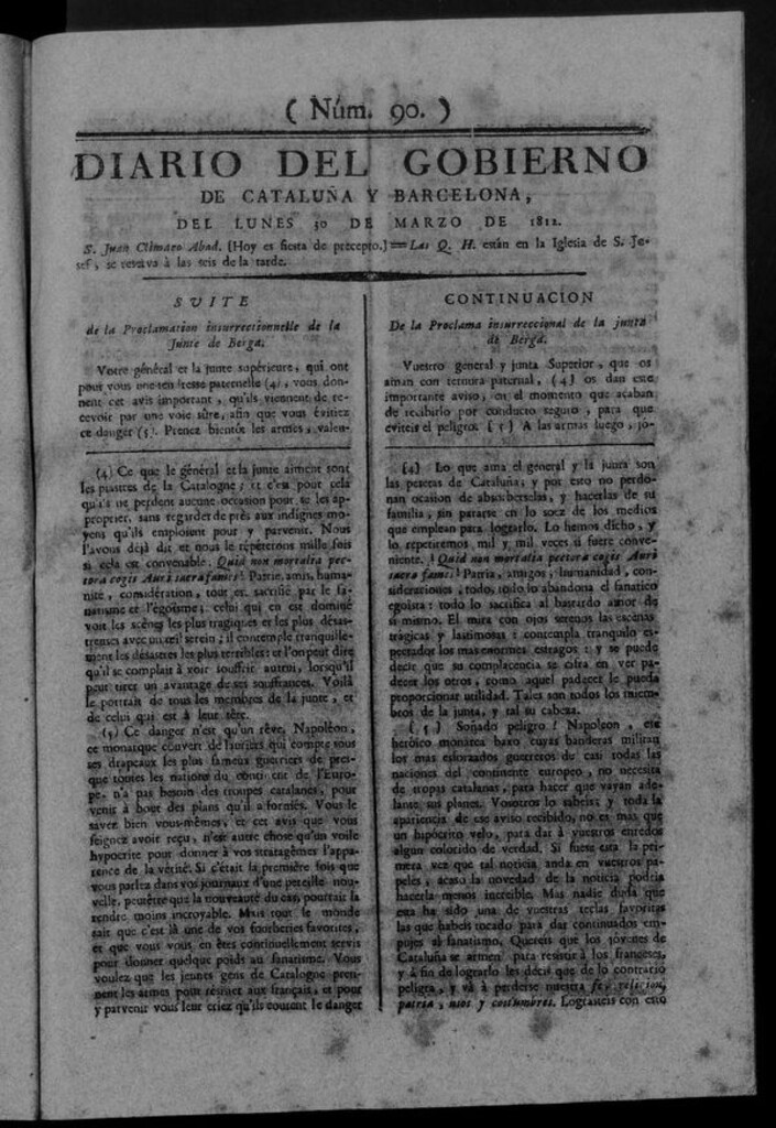 Miniatura de Diario de Barcelona del lunes 30 de marzo de 1812