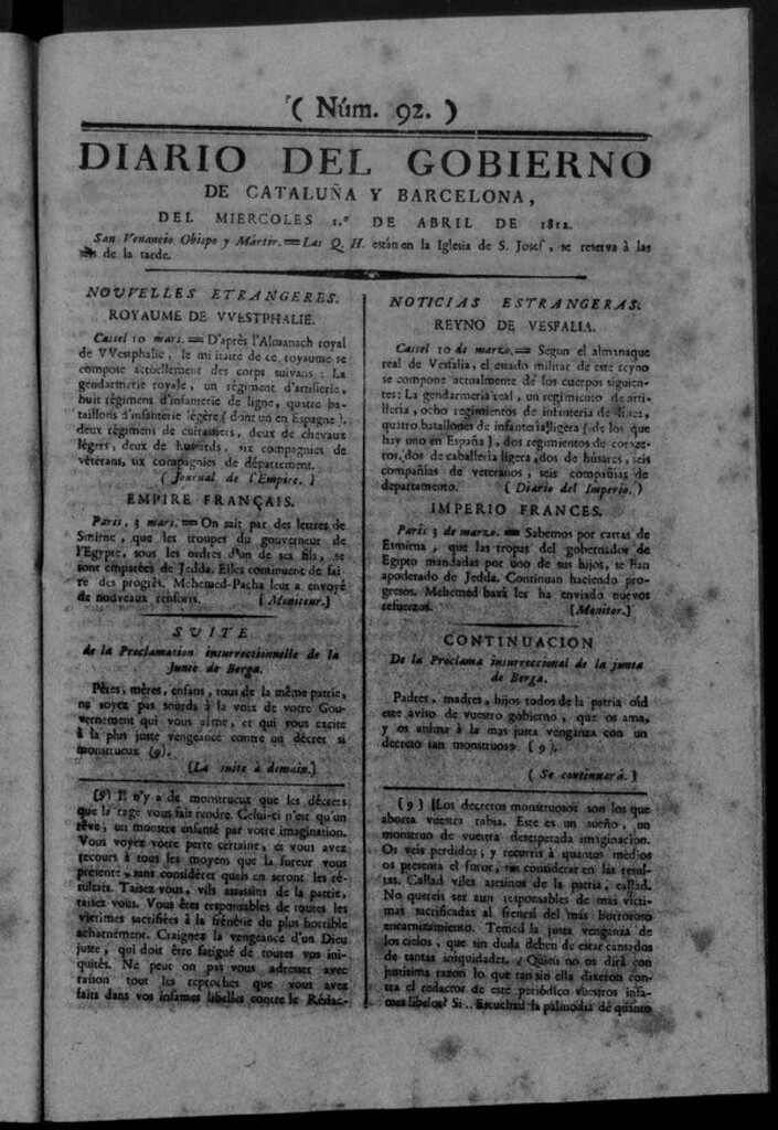 Miniatura de Diario de Barcelona del miércoles 1 de Abril de 1812