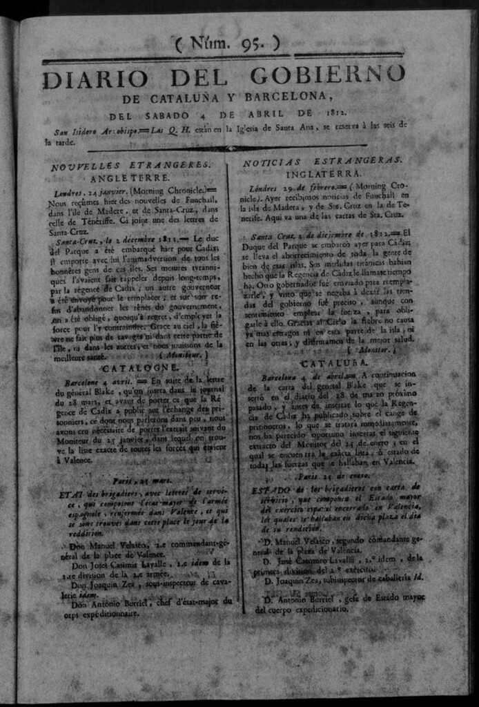 Miniatura de Diario de Barcelona del sábado 4 de abril de 1812