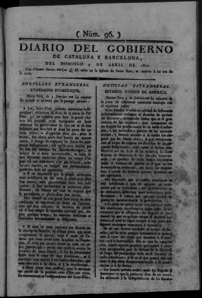Miniatura de Diario de Barcelona del domingo 5 de abril de 1812