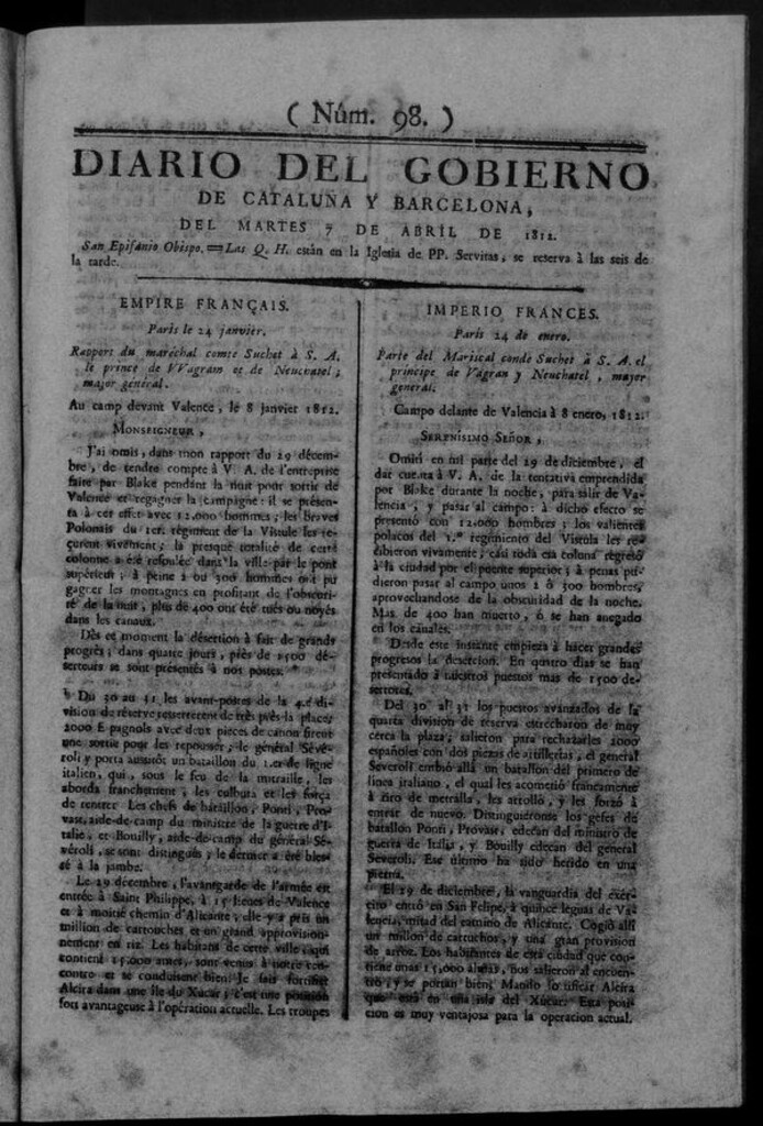 Miniatura de Diario de Barcelona del martes 7 de abril de 1812