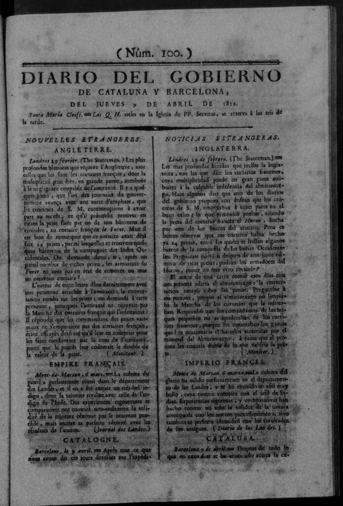 Miniatura de Diario de Barcelona del jueves 9 de abril de 1812