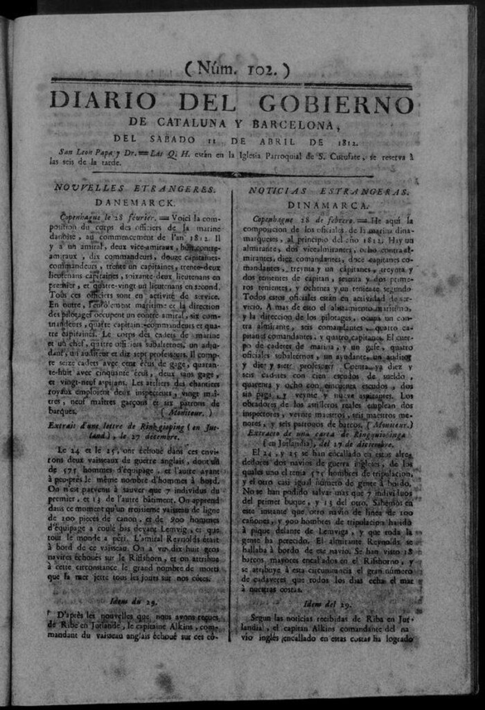 Miniatura de Diario de Barcelona del sábado 11 de abril de 1812
