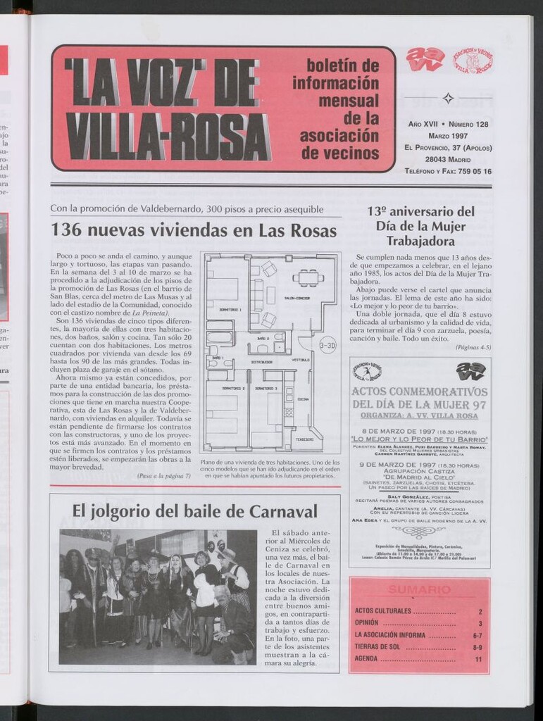Miniatura de La Voz de Villa-Rosa: boletín informativo mensual de la asociación de vecinos, nº128 de marzo de 1997