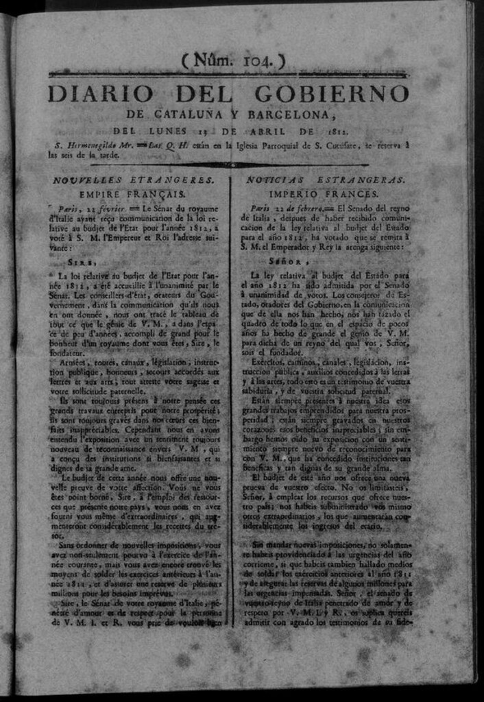 Miniatura de Diario de Barcelona del lunes 13 de abril de 1812