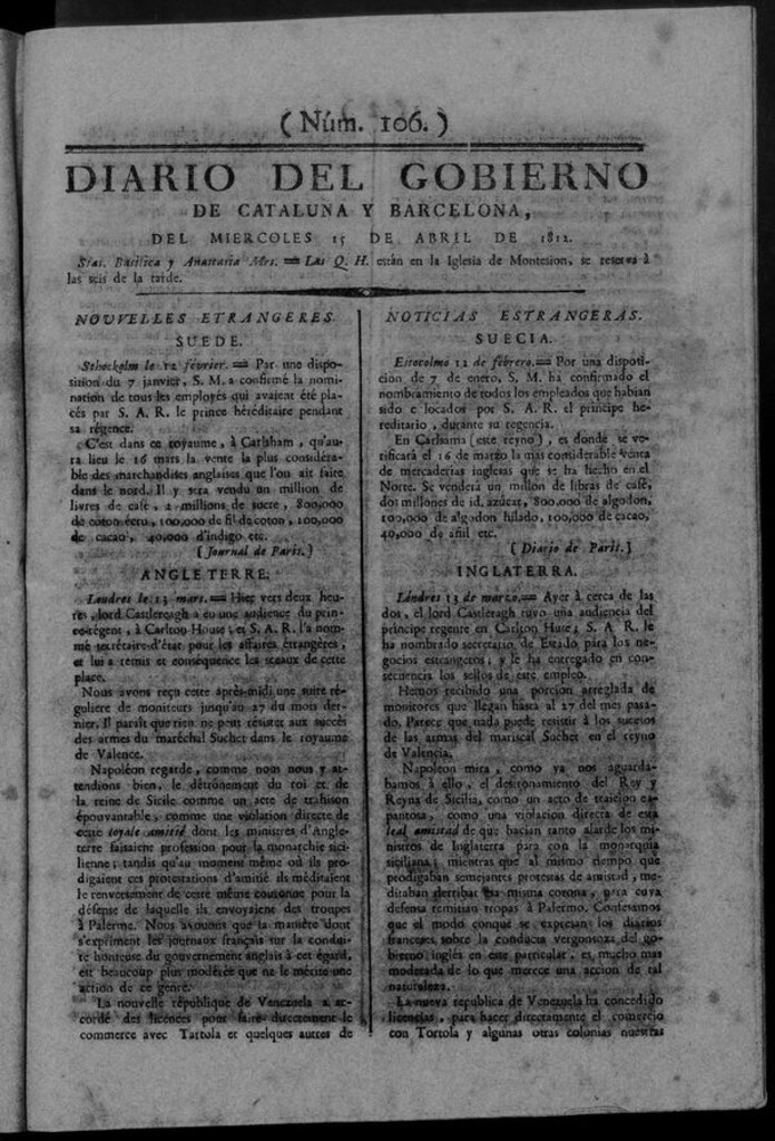 Miniatura de Diario de Barcelona del miércoles 15 de abril de 1812