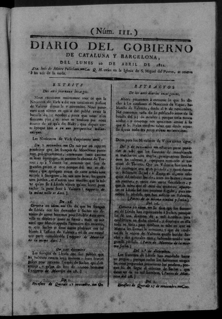 Miniatura de Diario de Barcelona del lunes 20 de abril de 1812