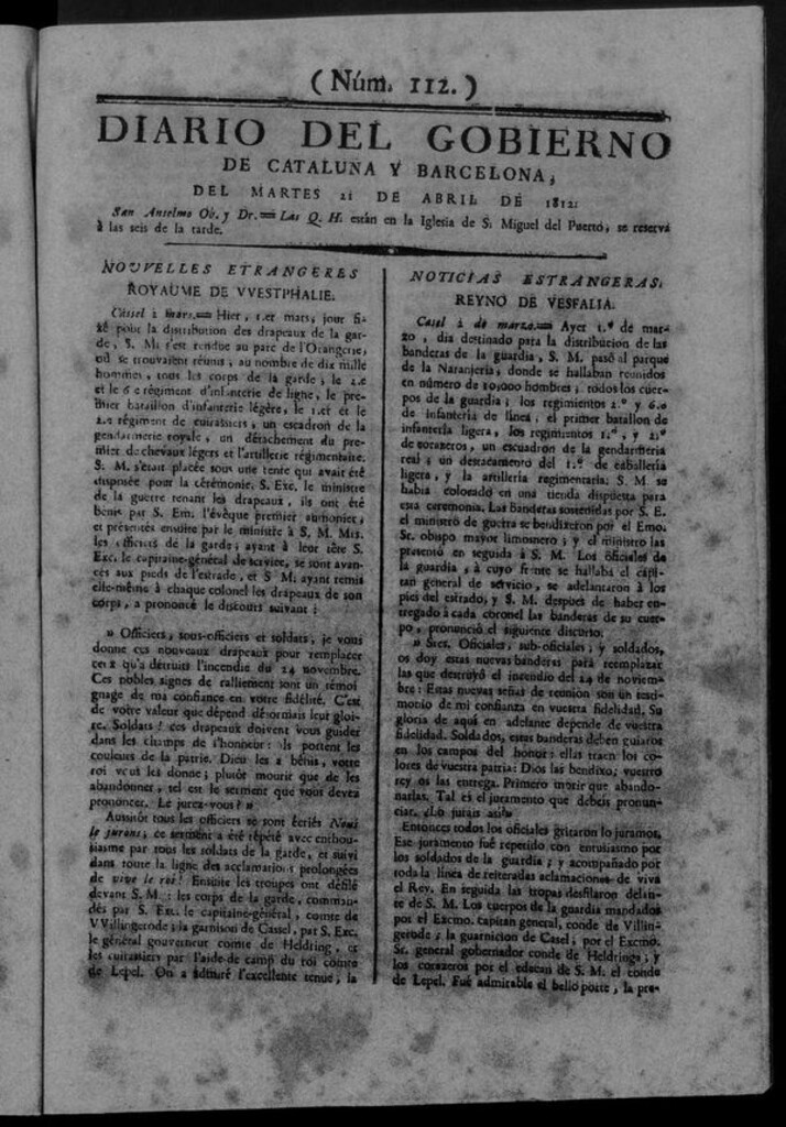 Miniatura de Diario de Barcelona del martes 21 de abril de 1812