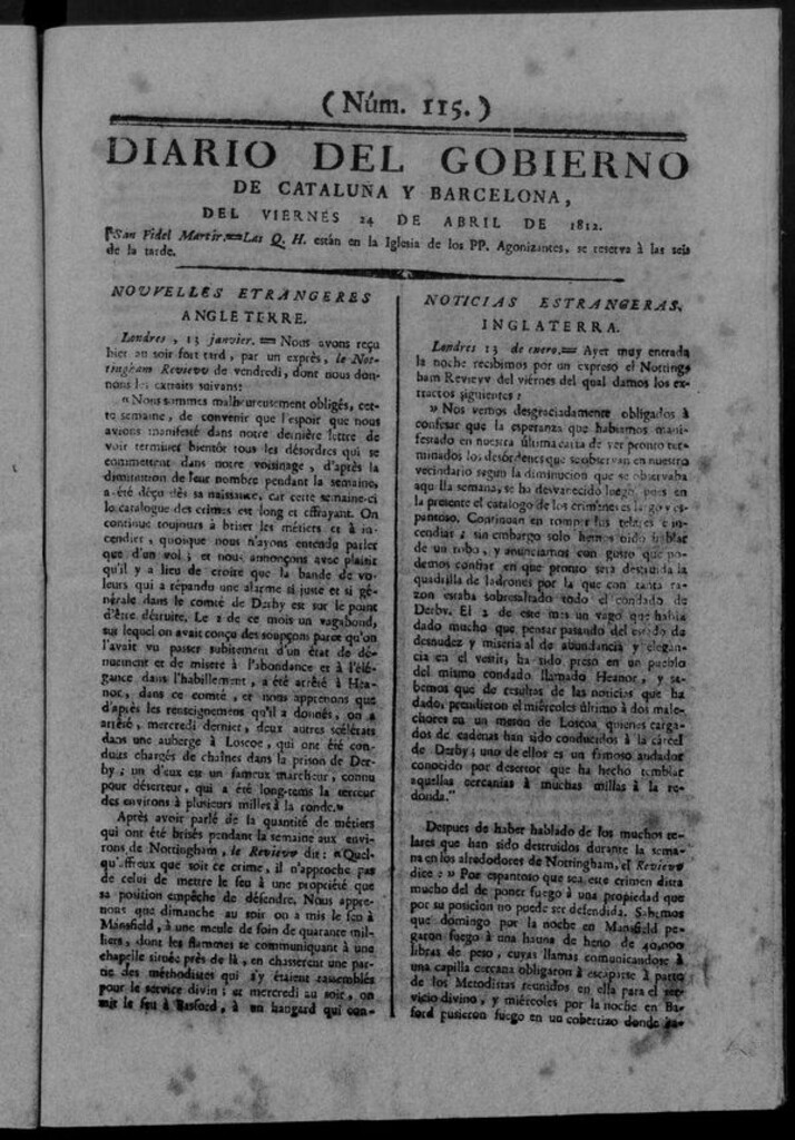 Miniatura de Diario de Barcelona del viernes 24 de abril de 1812