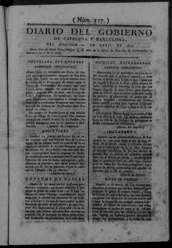 Miniatura de Diario de Barcelona del domingo 26 de abril de 1812