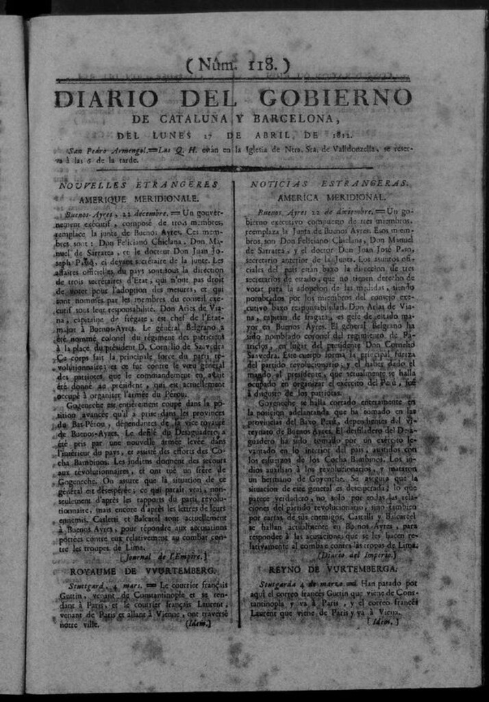 Miniatura de Diario de Barcelona del lunes 27 de abril de 1812