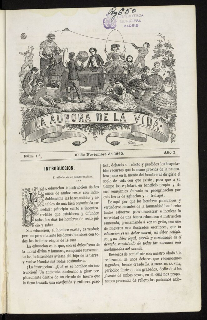 Miniatura de La Aurora de la Vida: único periódico ilustrado dedicado a niños de ambos sexos