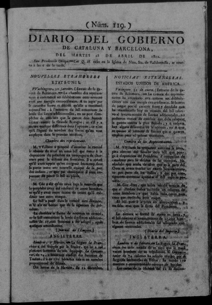 Miniatura de Diario de Barcelona del martes 28 de abril de 1812