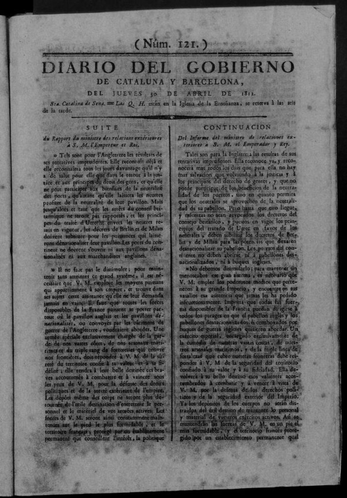 Miniatura de Diario de Barcelona del jueves 30 de abril de 1812