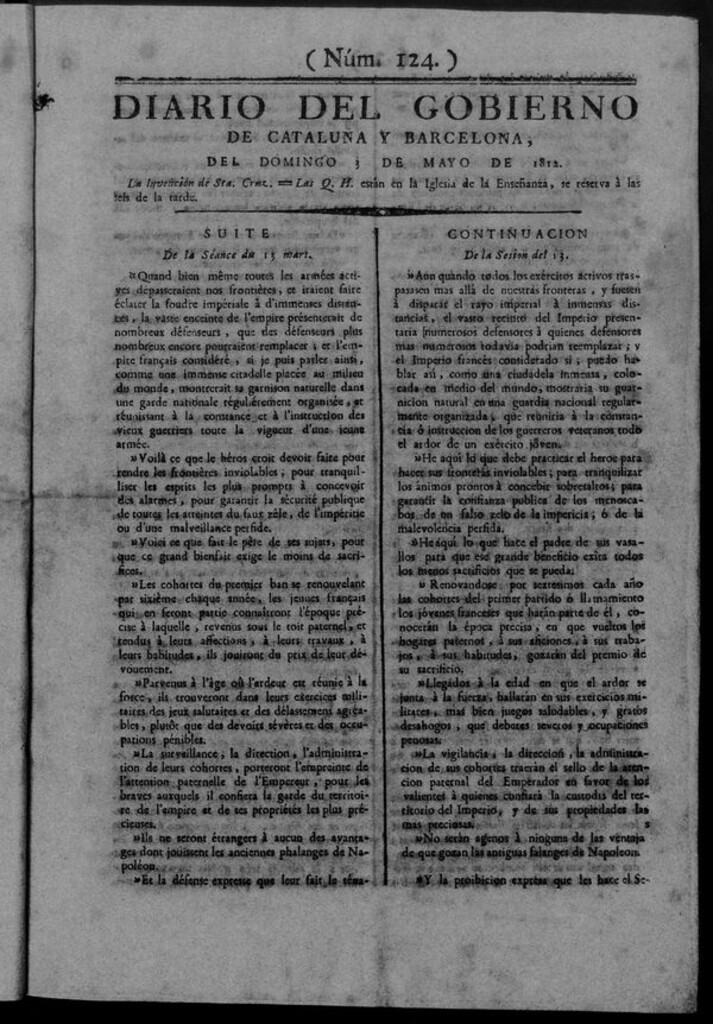 Miniatura de Diario de Barcelona del domingo 3 de mayo de 1812