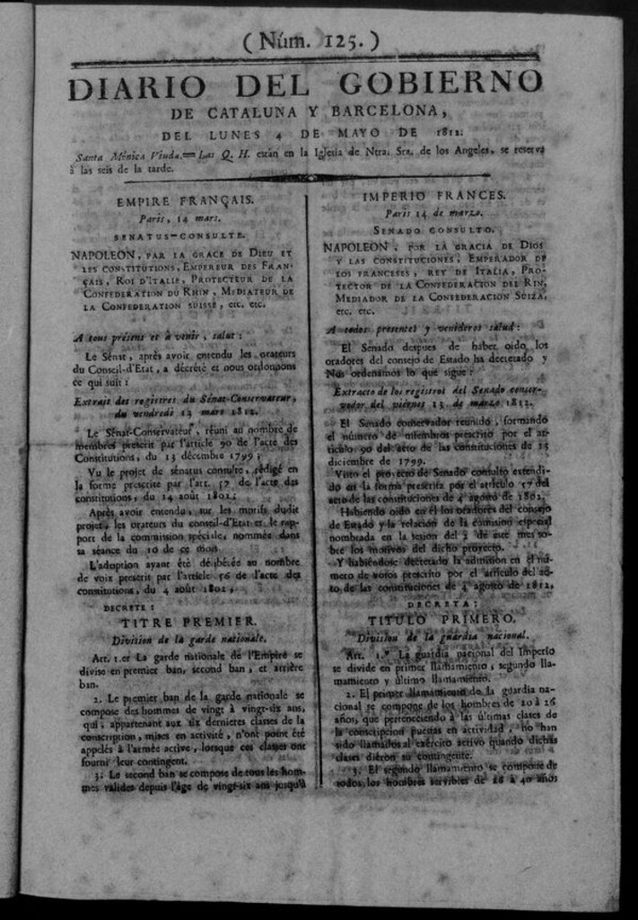 Miniatura de Diario de Barcelona del lunes 4 de mayo de 1812