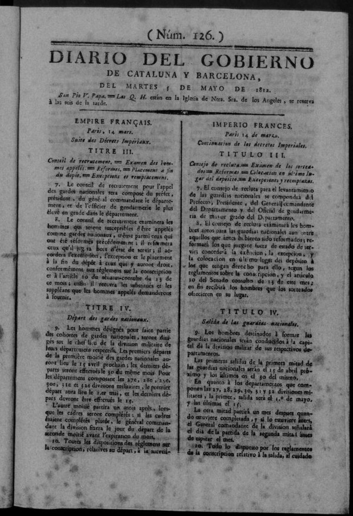 Miniatura de Diario de Barcelona del martes 5 de mayo de 1812