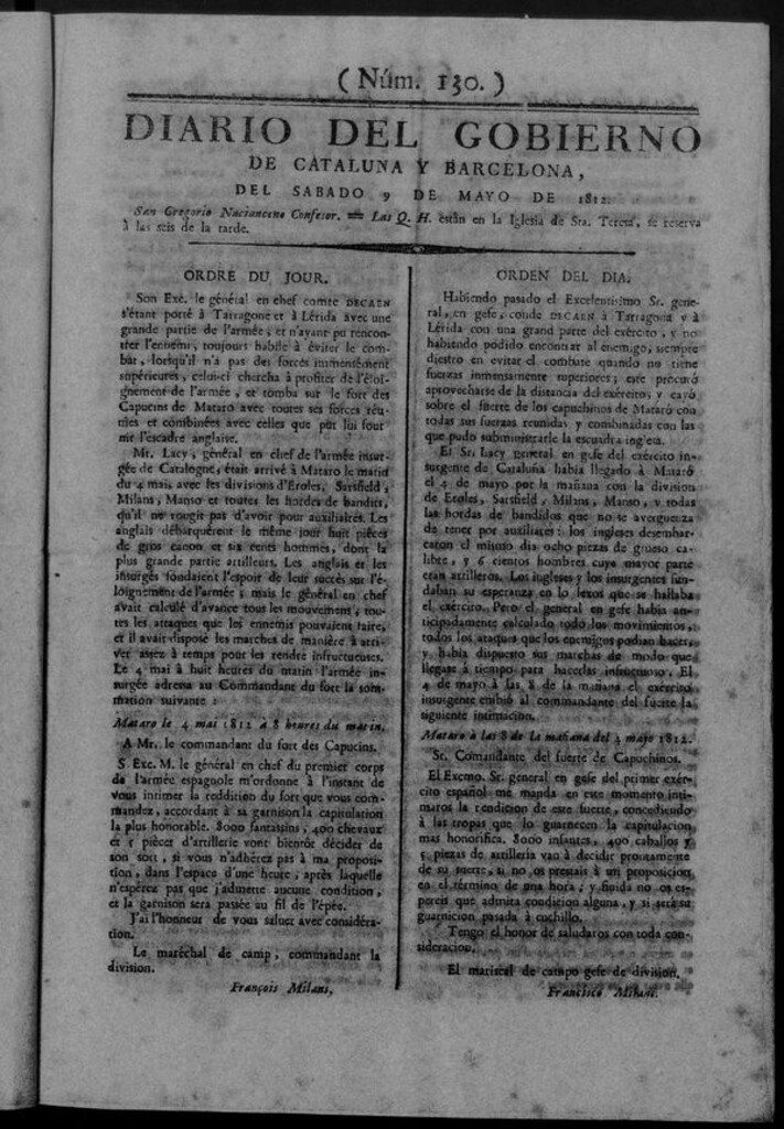 Miniatura de Diario de Barcelona del sábado 9 de mayo de 1812