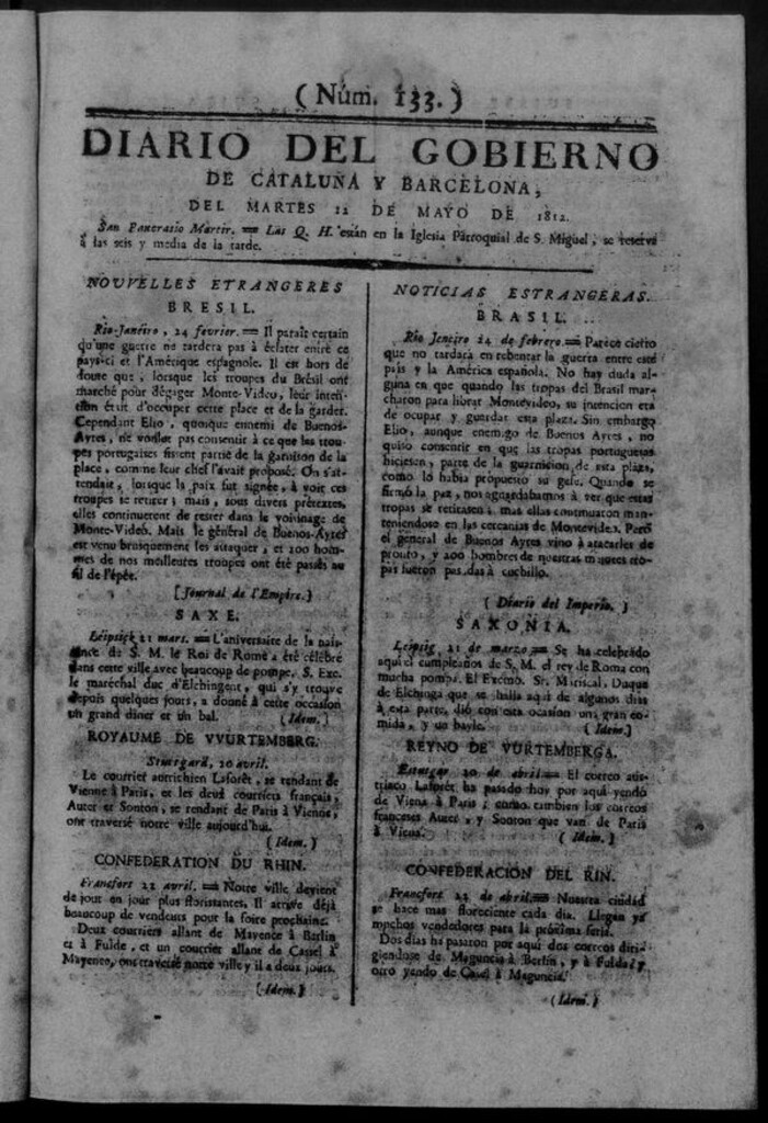 Miniatura de Diario de Barcelona del martes 12 de mayo de 1812