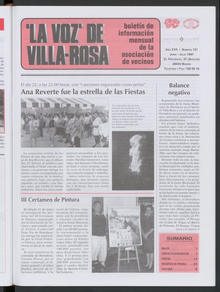 Miniatura de La Voz de Villa-Rosa: boletín informativo mensual de la asociación de vecinos, nº131 de junio-julio de 1997