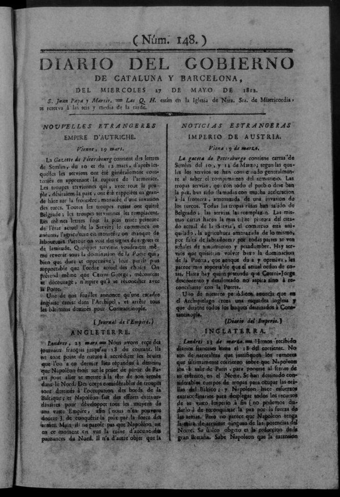 Miniatura de Diario de Barcelona del miércoles 27 de mayo de 1812