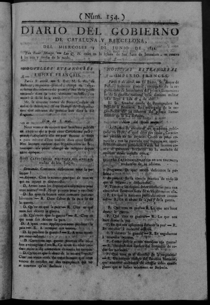 Miniatura de Diario de Barcelona del miércoles 3 de junio de 1812