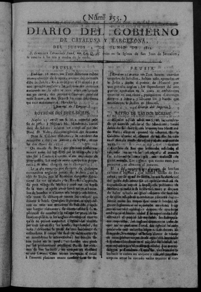 Miniatura de Diario de Barcelona del jueves 4 de junio de 1812