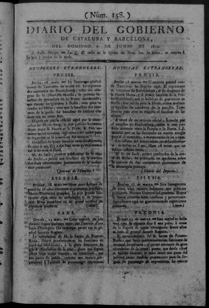 Miniatura de Diario de Barcelona del domingo 7 de junio de 1812