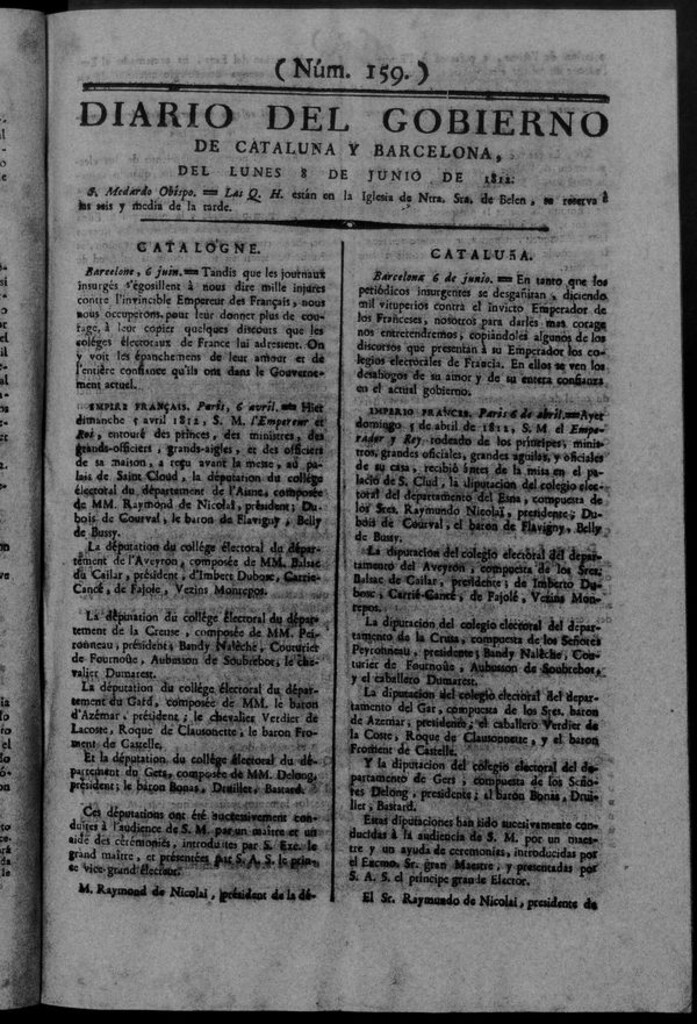 Miniatura de Diario de Barcelona del lunes 8 de junio de 1812