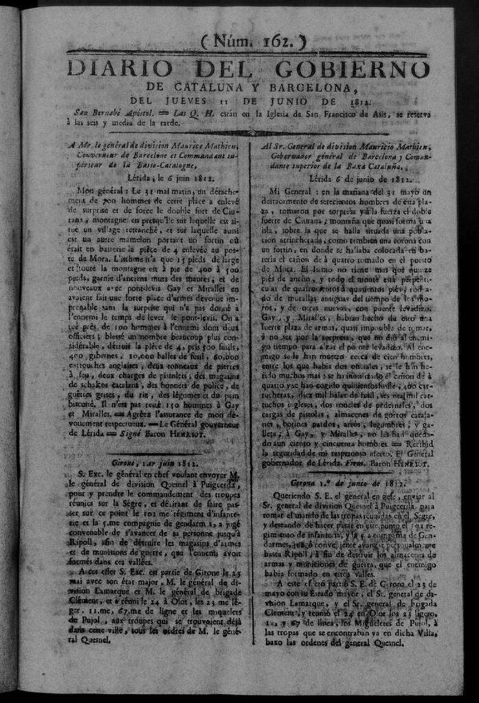Miniatura de Diario de Barcelona del jueves 11 de junio de 1812