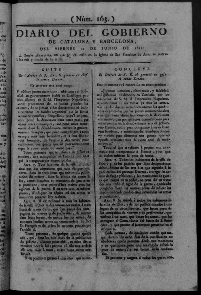 Miniatura de Diario de Barcelona del viernes 12 de junio de 1812