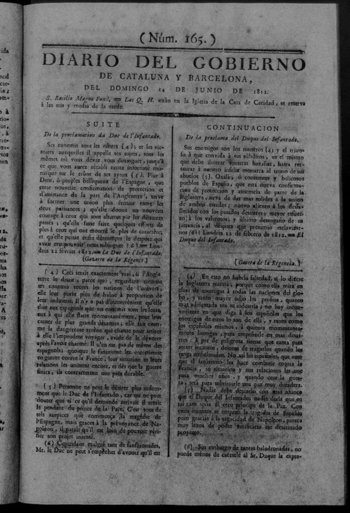 Miniatura de Diario de Barcelona del domingo 14 de junio de 1812