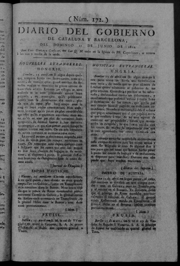 Miniatura de Diario de Barcelona del domingo 21 de junio de 1812
