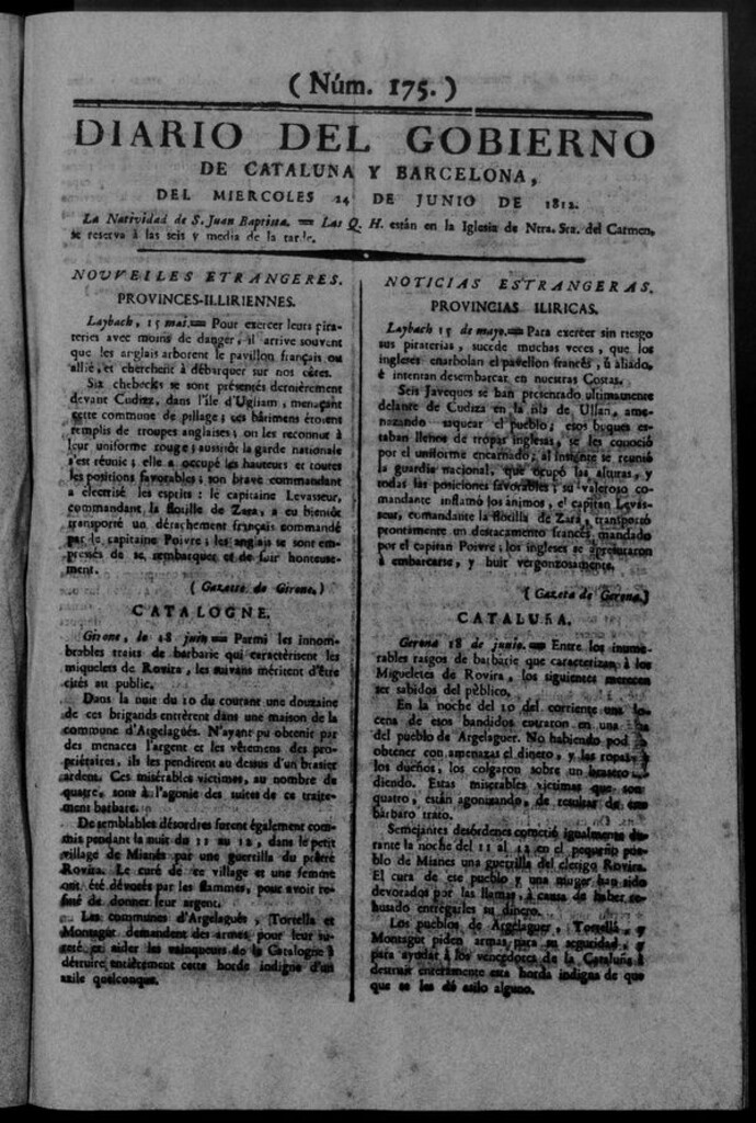 Miniatura de Diario de Barcelona del miércoles 24 de junio de 1812