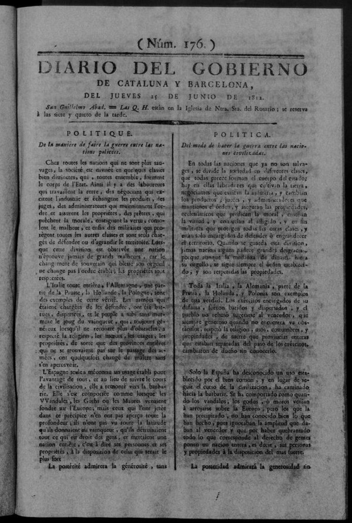 Miniatura de Diario de Barcelona del jueves 25 de junio de 1812