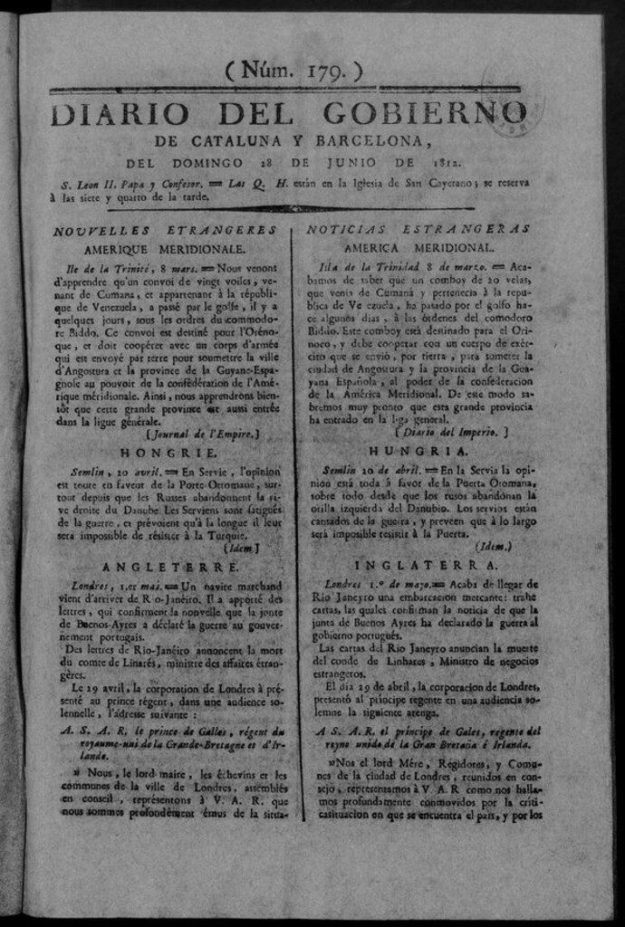 Miniatura de Diario de Barcelona del domingo 28 de junio de 1812