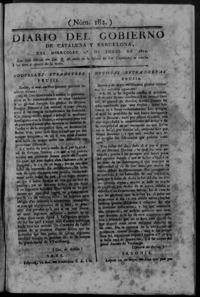 Miniatura de Diario de Barcelona del miércoles 1 julio de 1812