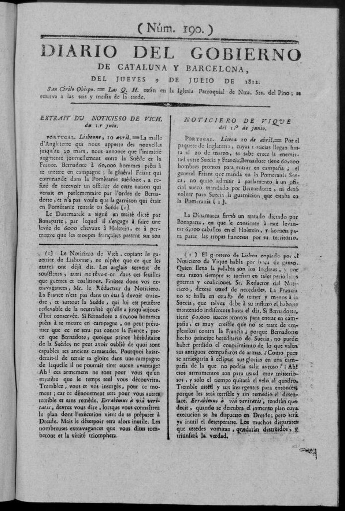 Miniatura de Diario de Barcelona del jueves 9 de julio de 1812