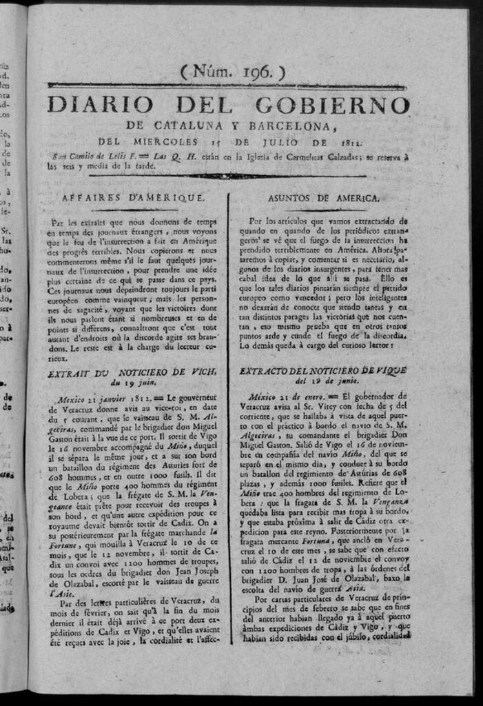 Miniatura de Diario de Barcelona del miércoles 15 de julio de 1812