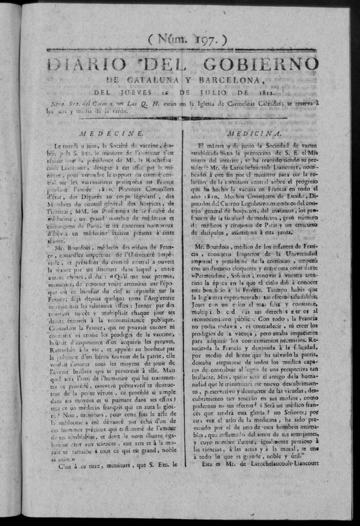 Miniatura de Diario de Barcelona del jueves 16 de julio de 1812