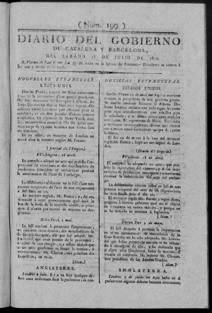 Miniatura de Diario de Barcelona del sábado 18 de julio de 1812
