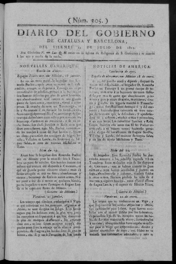Miniatura de Diario de Barcelona del viernes 24 de julio de 1812