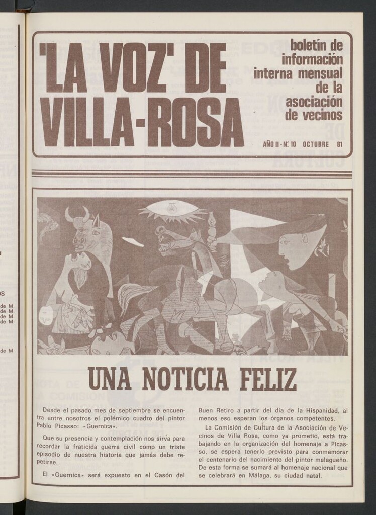 Miniatura de La Voz de Villa-Rosa: boletín informativo mensual de la asociación de vecinos, nº 10 de octubre de 1981