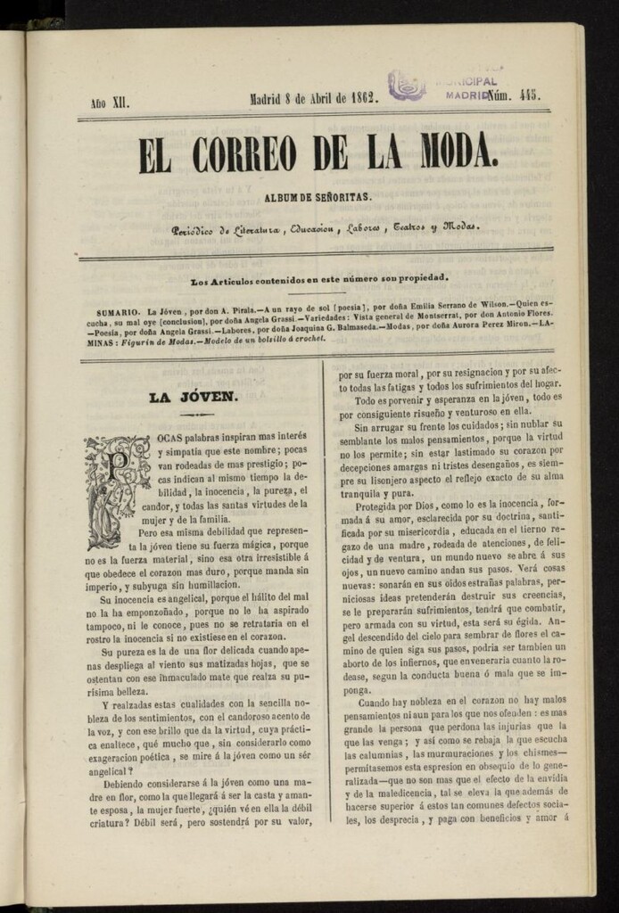 Miniatura de El Correo de la Moda: álbum de señoritas: periódico de literatura, educación, labores, teatros y modas