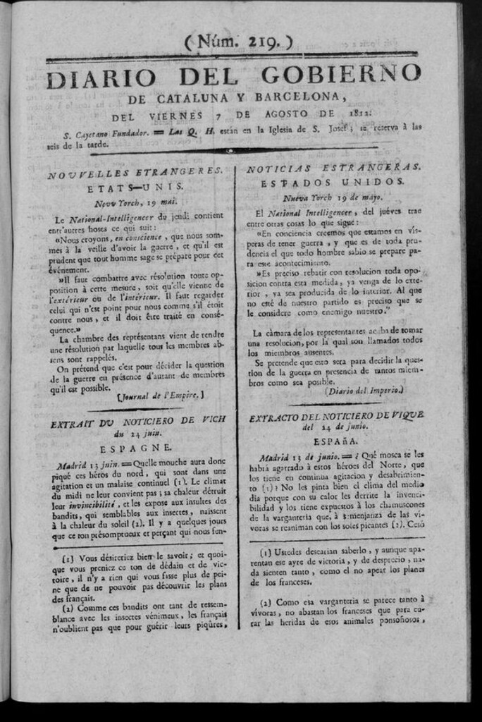 Miniatura de Diario de Barcelona del viernes 7 de Agosto de 1812