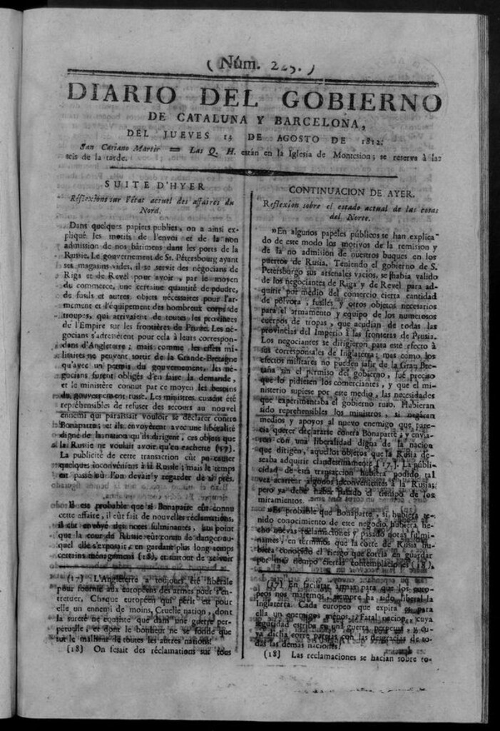 Miniatura de Diario de Barcelona del jueves 13 de Agosto de 1812