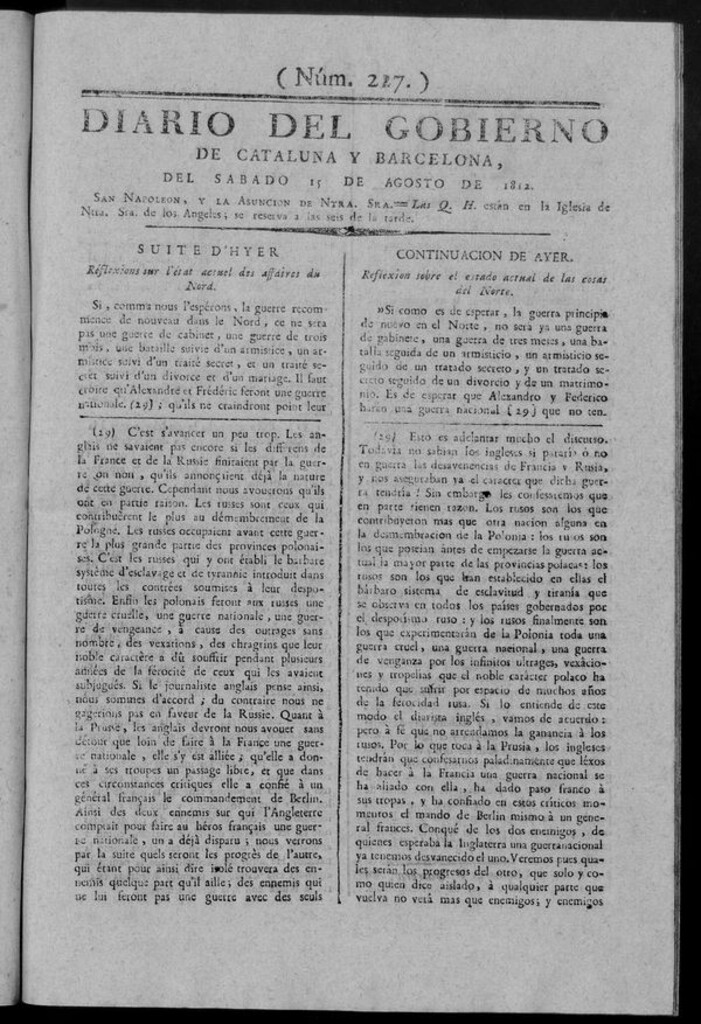 Miniatura de Diario de Barcelona del sábado 15 de Agosto de 1812