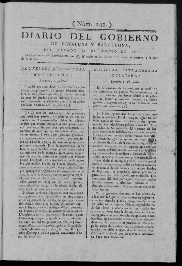 Miniatura de Diario de Barcelona del sábado 29 de Agosto de 1812